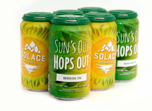 Solace Brewing Suns Out Hops Out Session IPA Perspective: front