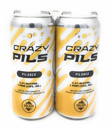 Solace Brewing Crazy Pils Pilsner Craft Beer Perspective: front