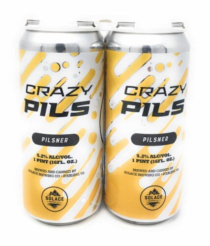 Solace Brewing Crazy Pils Pilsner Craft Beer Perspective: front