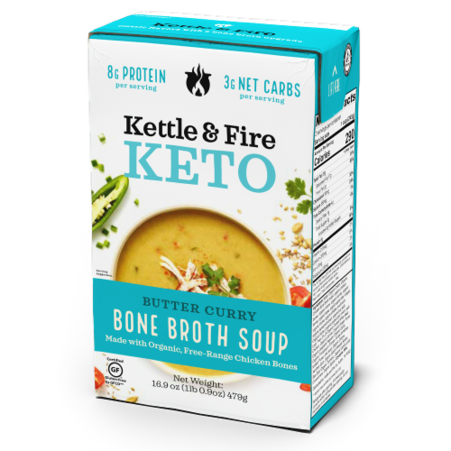 Kettle & Fire Butter Curry Soup with Chicken Bone Broth Perspective: front