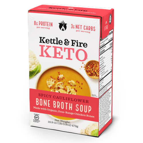 Kettle & Fire Spicy Cauliflower Soup with Chicken Bone Broth Perspective: front