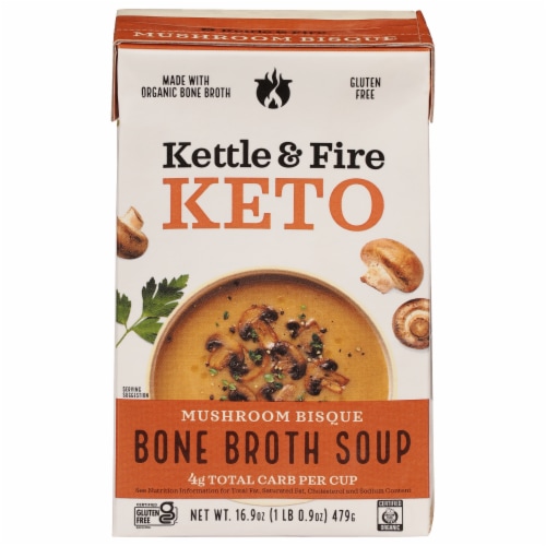 Kettle & Fire Mushroom Bisque Chicken Bone Broth Soup Perspective: front