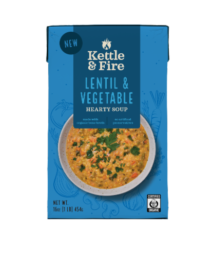 Kettle & Fire Lentil & Vegetable Hearty Soup Perspective: front