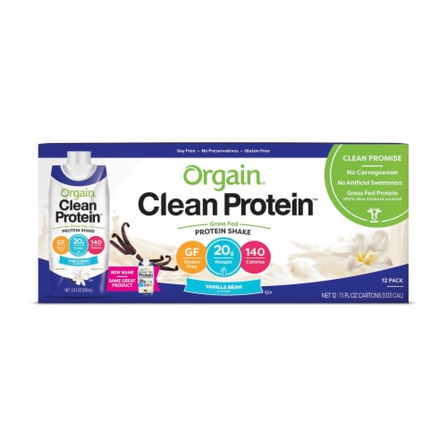 Orgain Clean Protein Grass Fed Vanilla Bean Protein Shake, 12 ct / 11 fl oz  - Kroger