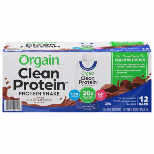 Orgain Grass Fed Clean Protein Shake Creamy Chocolate Fudge Meal  Replacement 11 oz 12 Count Organic