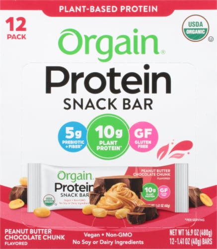 Orgain® Organic Peanut Butter Chocolate Chunk Protein Snack Bars Perspective: front