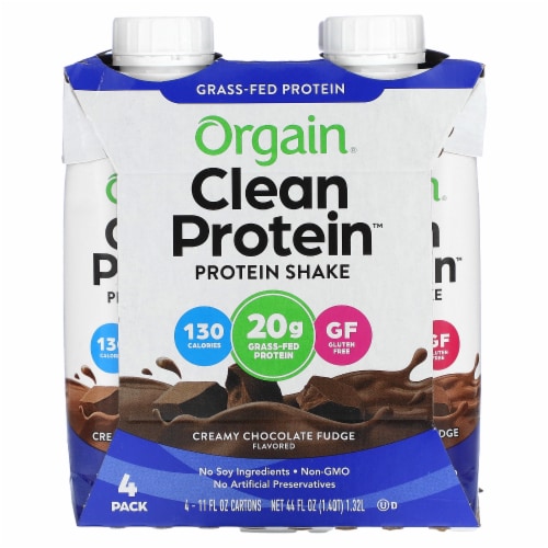 Orgain Grass Fed Clean Protein Shake - Creamy Chocolate Fudge - 11 Oz. -  Pack of 4