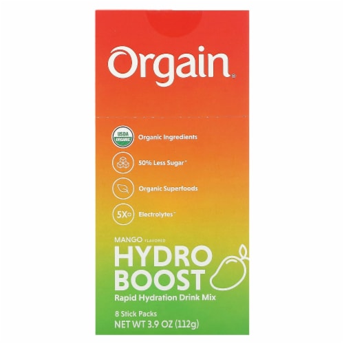 Orgain® Mango Organic Hydro Boost Rapid Hydration Drink Mix Packets Perspective: front
