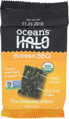 Ocean's Halo Korean BBQ Seaweed Snack Perspective: front