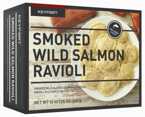 Keyport Smoked Salmon & Cheese Ravioli In Garlic Butter Sauce Perspective: front