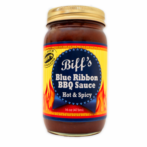 Biff's Blue Ribbon BBQ Sauce Hot & Spicy Barbeque Sauce Perspective: front