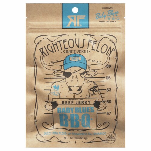 Righteous Felon® Baby Blues BBQ Beef Jerky Perspective: front
