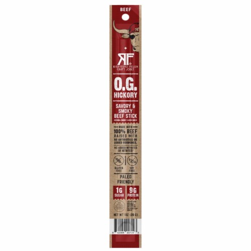 Righteous Felon® O.G. Hickory Savory & Smoky Beef Stick Perspective: front