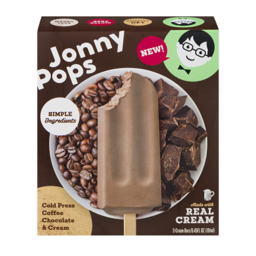 Jonny Pops Cold Press Coffee Chocolate & Cream Bars 3 Count Perspective: front