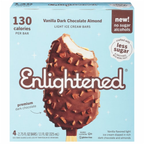 Enlightened Vanilla Dark Chocolate Almond Dipped Ice Cream Bars Perspective: front