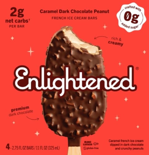 Enlightened® Caramel Dark Chocolate Peanut Ice Cream Bars Perspective: front