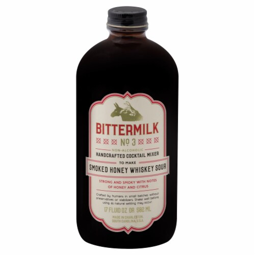 Bittermilk Smoked Honey Whiskey Sour Handcrafted Cocktail Mixer Perspective: front