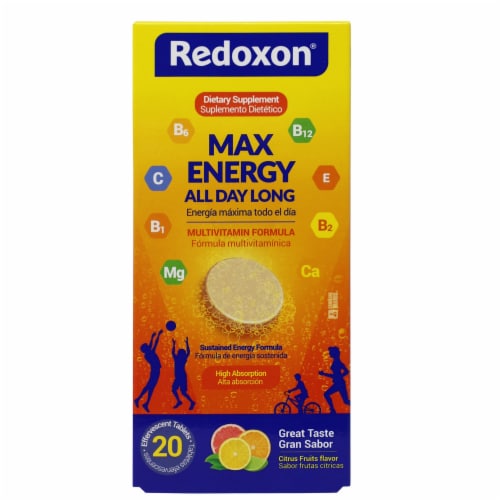 Redoxon Max Energy Dietary Supplement Effervescent Tablets Perspective: front