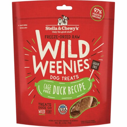 Stella & Chewys 852301008144 3.25 oz Dog Freeze Dried Weenie Duck Treats Perspective: front
