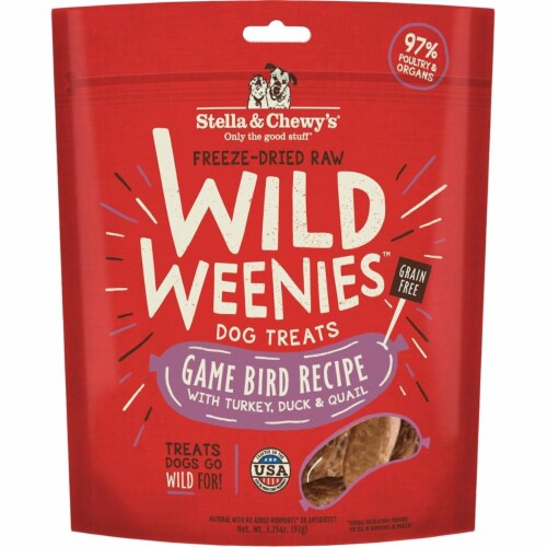 Stella & Chewys 852301008175 3.25 oz Dog Freeze Dried Weenie Game Bird Treats Perspective: front