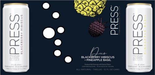 Press Duo Blackberry Hibiscus & Pineapple Basil Alcohol Hard Seltzer Variety Pack Perspective: front