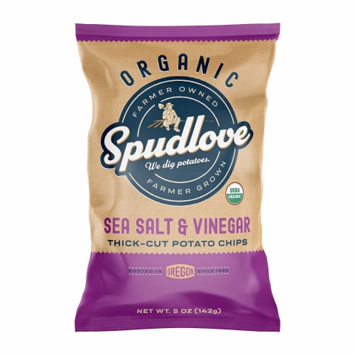 SpudLove® Organic Sea Salt and Vinegar Thick-Cut Potato Chips Perspective: front