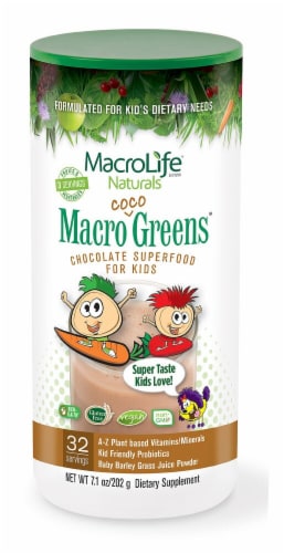 Macro Life Naturals  Jr. Macro Coco-Greens for Kids   Chocolate Perspective: front