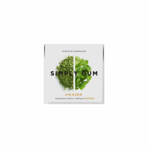Simply Gum Awaken Peppermint Matcha Caffeine Chewing Gum Perspective: front