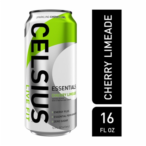 CELSIUS ESSENTIALS™ Sparkling Cherry Limeade Energy Drink Can Perspective: front