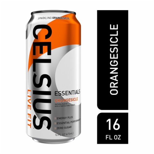 CELSIUS ESSENTIALS™ Sparkling Orangesicle Energy Drink Can Perspective: front