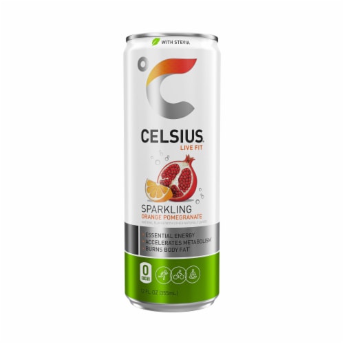 CELSIUS® Sparkling Orange Pomegranate Energy Drink Can Perspective: front