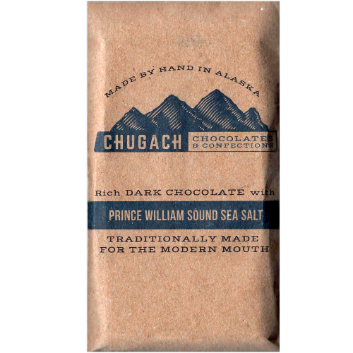 Chugach Chocolates Prince William Sound Sea Salt Rich Dark Chocolate Perspective: front