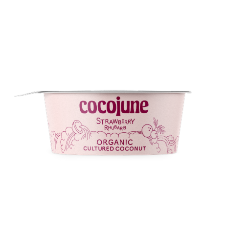 Cocojune Strawberry Rhubard Dairy Free Organic Cultured Coconut Yogurt Perspective: front