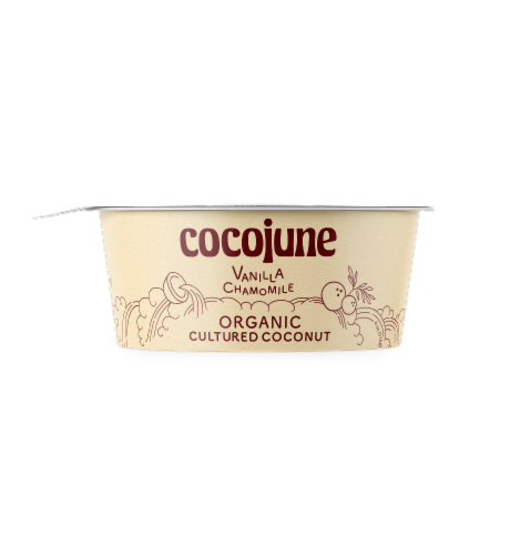 Cocojune Vanilla Chamomile Organic Cultured Dairy Free Coconut Yogurt Cup Perspective: front
