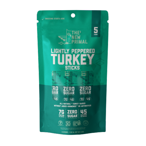 The New Primal Lightly Peppered Turkey Sticks Perspective: front