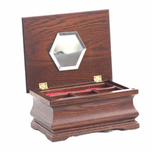 LITTLE LADY Jewelry Box with Lift-Out Tray, Solid Red Oak with a Red Cherry finish. Perspective: front