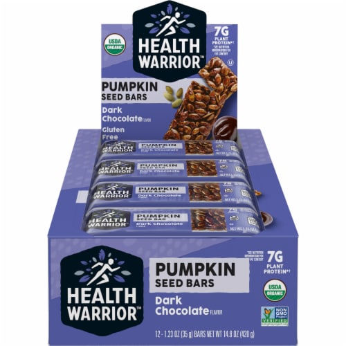 Health Warrior™ Organic Dark Chocolate Pumpkin Seed Bars Perspective: front