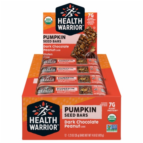 Health Warrior® Organic Dark Chocolate Peanut Pumpkin Seed Bars Perspective: front