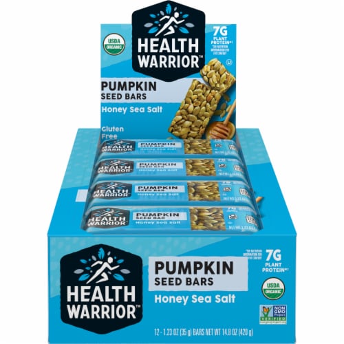 Health Warrior Organic Honey Sea Salt Pumpkin Seeds Bars Perspective: front