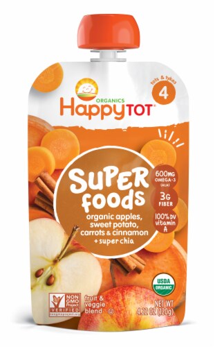 Happy Tot® Organics Super Foods Sweet Potato Apple Carrot & Cinnamon Blend Stage 4 Baby Food Perspective: front