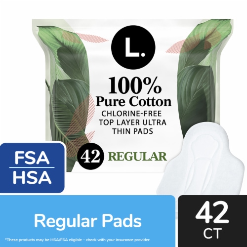 L. Chlorine Free Organic Cotton Ultra Thin Pads with Wings Regular Absorbency Perspective: front