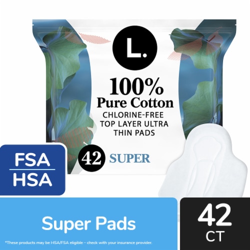 L. Chlorine Free Organic Cotton Ultra Thin Pads with Wings Super Absorbency,  42 count - Kroger