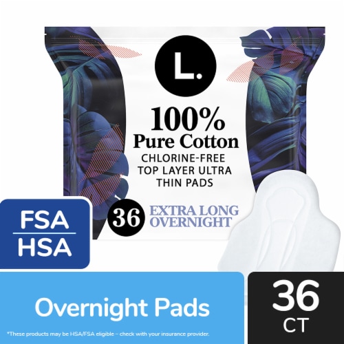 L. Chlorine Free Organic Cotton Ultra Thin Pads with Wings Overnight  Absorbency, 36 count - City Market