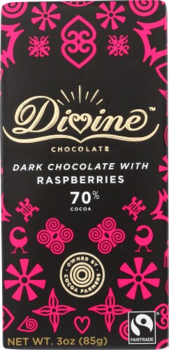 Divine 70% Cocoa Dark Chocolate with Raspberries Bar Perspective: front