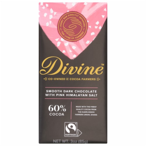 Divine 60% Cocoa Dark Chocolate with Pink Himalayan Salt Bar Perspective: front