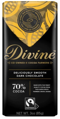 Divine 70% Cocoa Dark Chocolate Bar Perspective: front