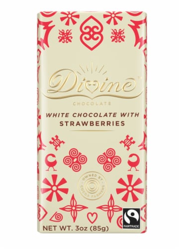 Divine™ White Chocolate with Strawberries Bar Perspective: front