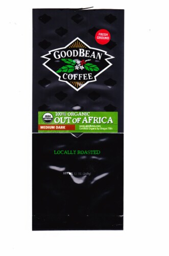 GoodBean Coffee 100% Organic Out Of Africa Medium Dark Roast Ground Coffee Perspective: front