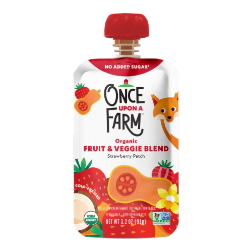 Once Upon A Farm Organic Strawberry Patch Fruit & Veggie Blend Perspective: front