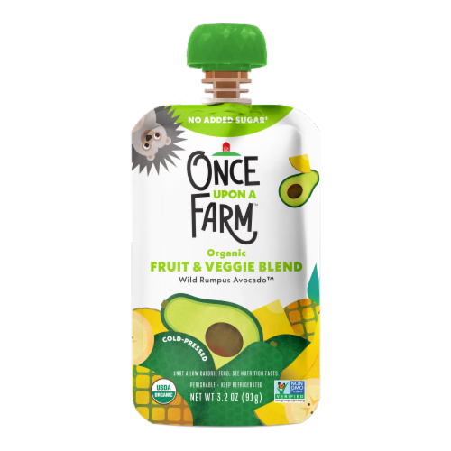 Once Upon a Farm Wild Rumpus Avocado Pineapple Banana Avocado Organic Kids Snack Pouch Perspective: front